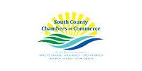 Logo for South County Chambers of Commerce featuring a yellow sun rising over blue and green ocean waves.