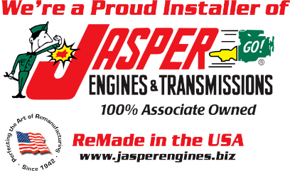Sign for JASPER Engines & Transmissions: red logo, engine graphic, 