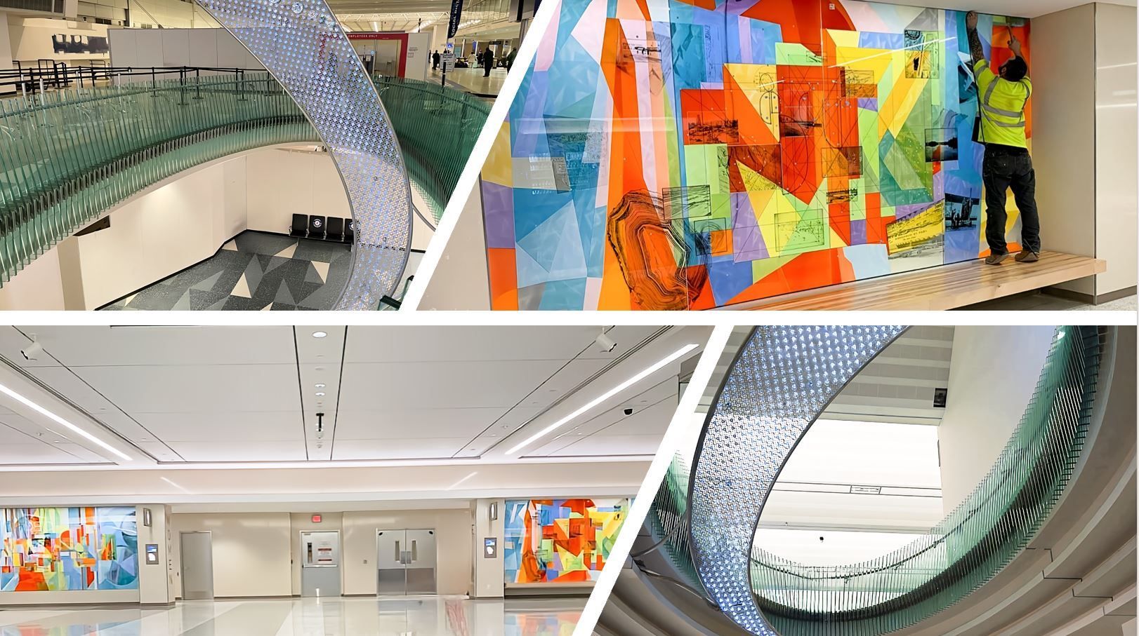 w l hall company MSP Airport Handrails & Art Glass Project