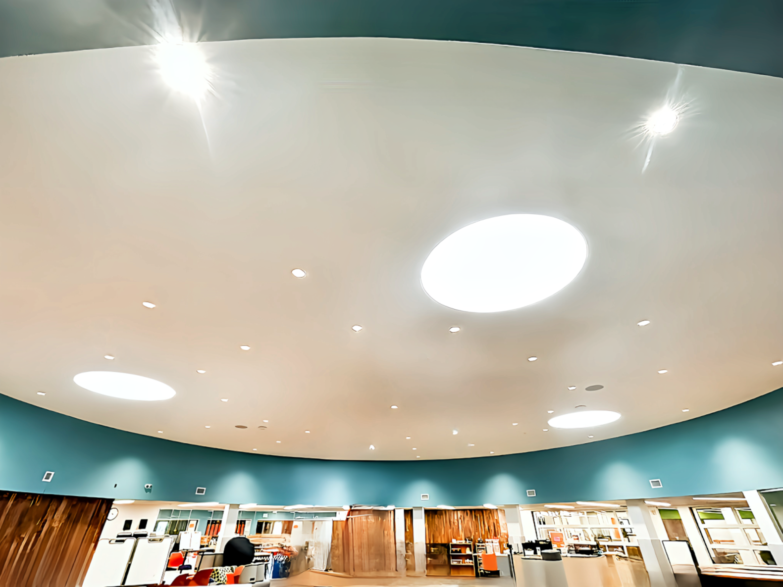 White Bear Lake High School utilizes Barrisol Trempo® Stretched Ceiling to Create Custom Ceiling Elements. w l hall company 5