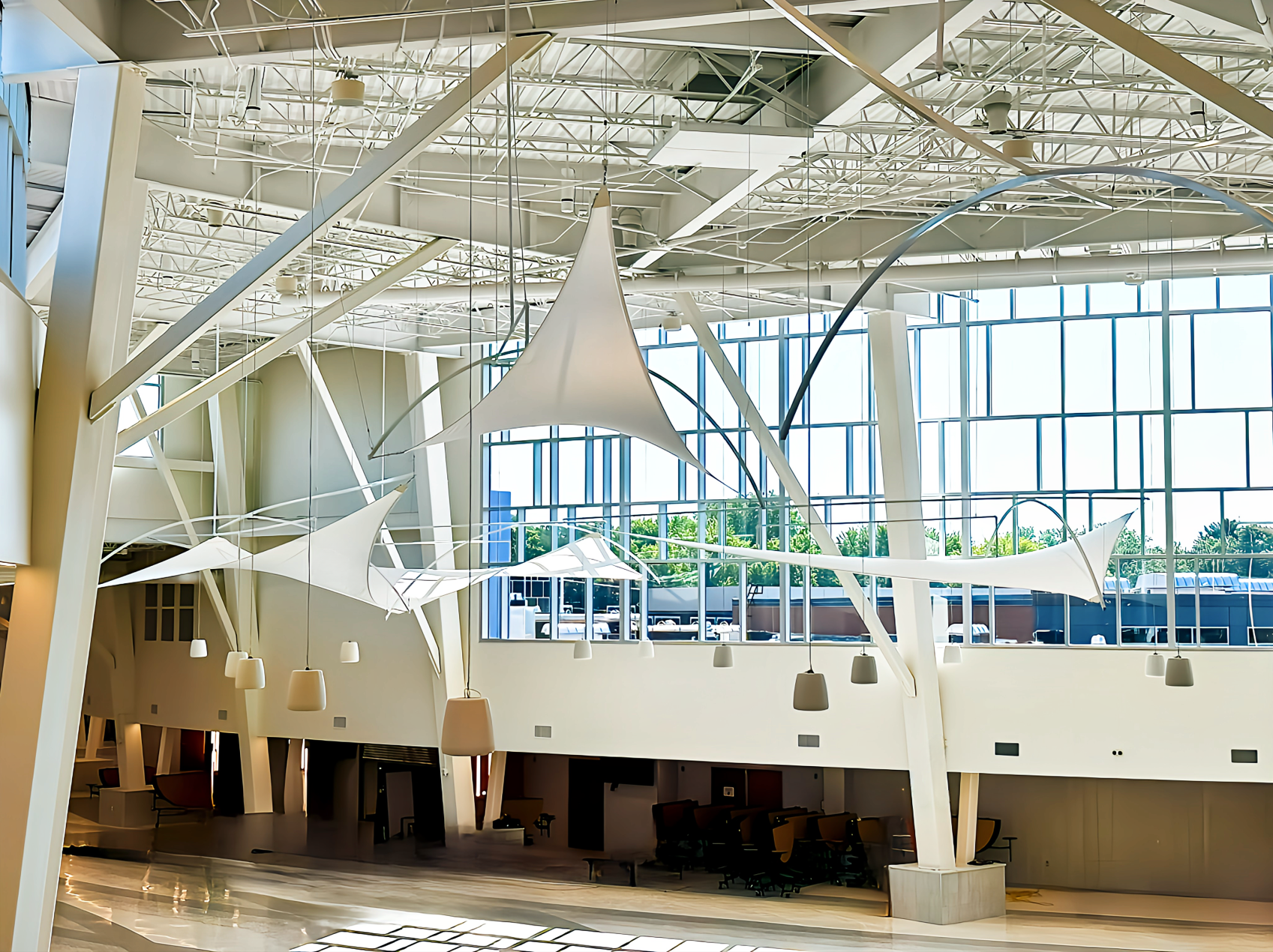 White Bear Lake High School utilizes Barrisol Trempo® Stretched Ceiling to Create Custom Ceiling Elements. w l hall company 3