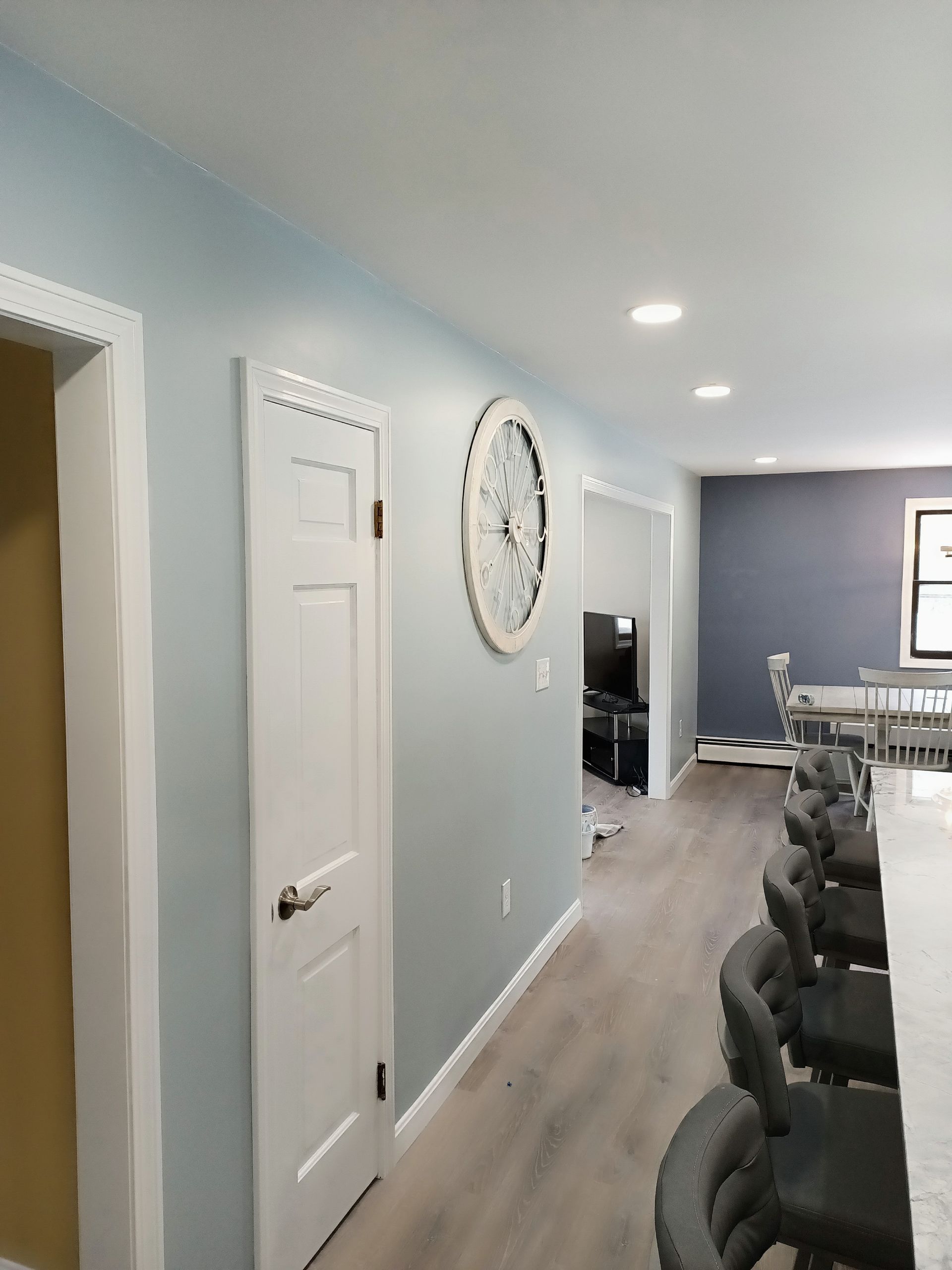 Light blue and white combination interior painting