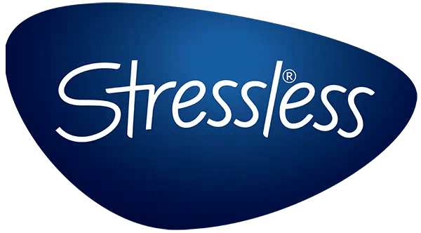 Stressless logo on a dark blue background.