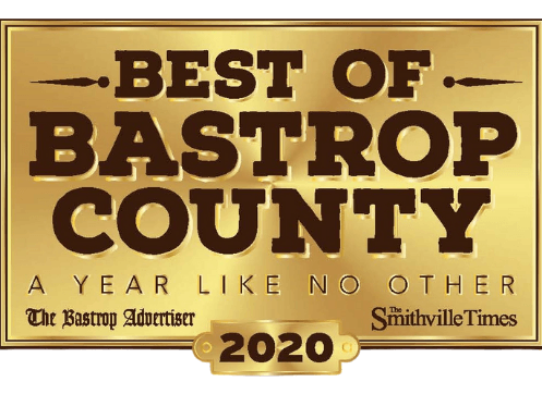 A gold sign that says best of bastrop county a year like no other