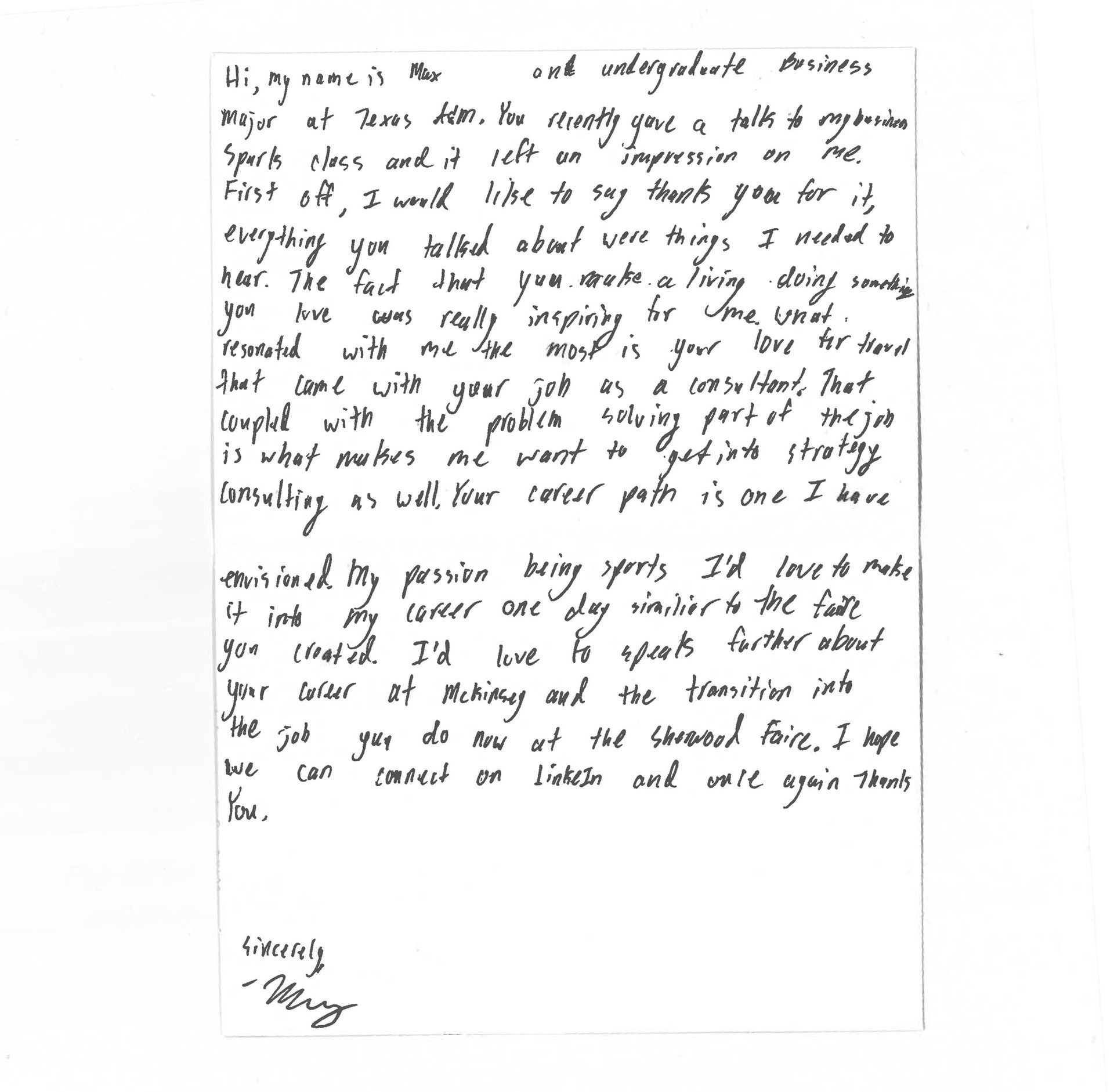 Thank you note from Max H.