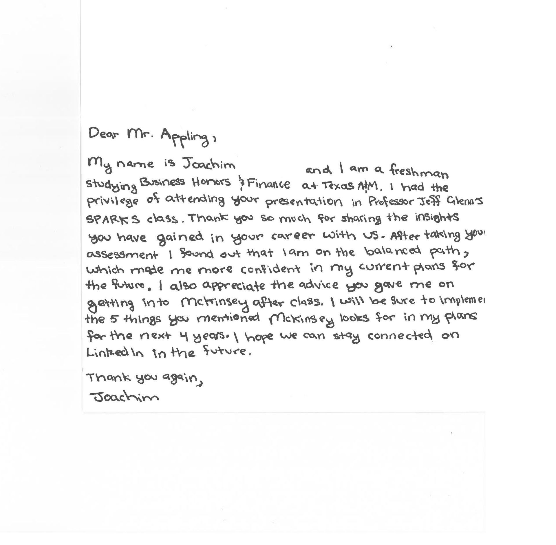 Thank you note from Joachim M.