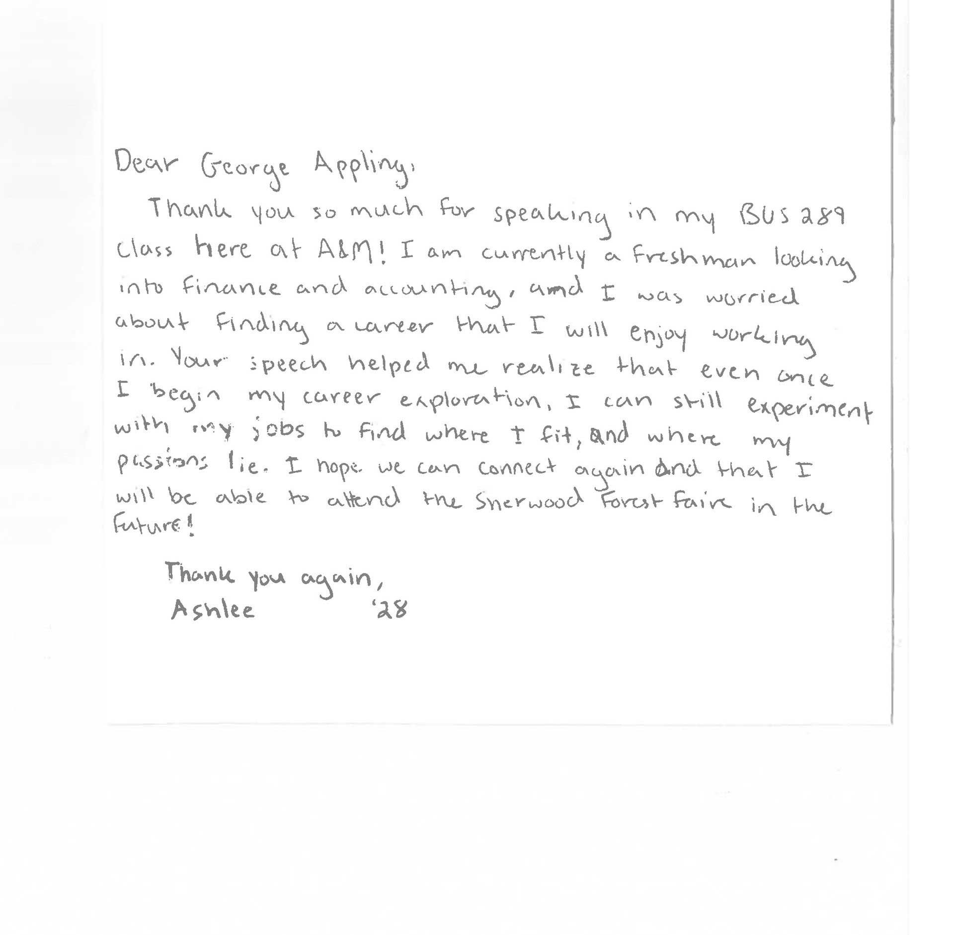 Thank you note from Ashlee B.