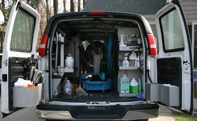 Cleaning materials and equipment inside the service vehicle