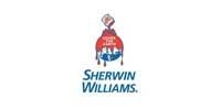 Sherwin-Williams logo: Paint can pouring red, blue, and white paint. Text