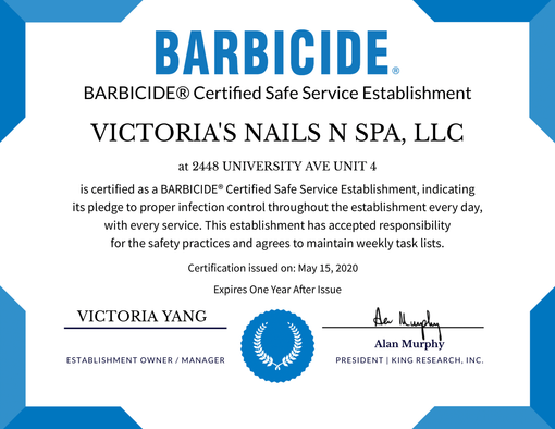 Barbicide Certified Safe Service Establishment