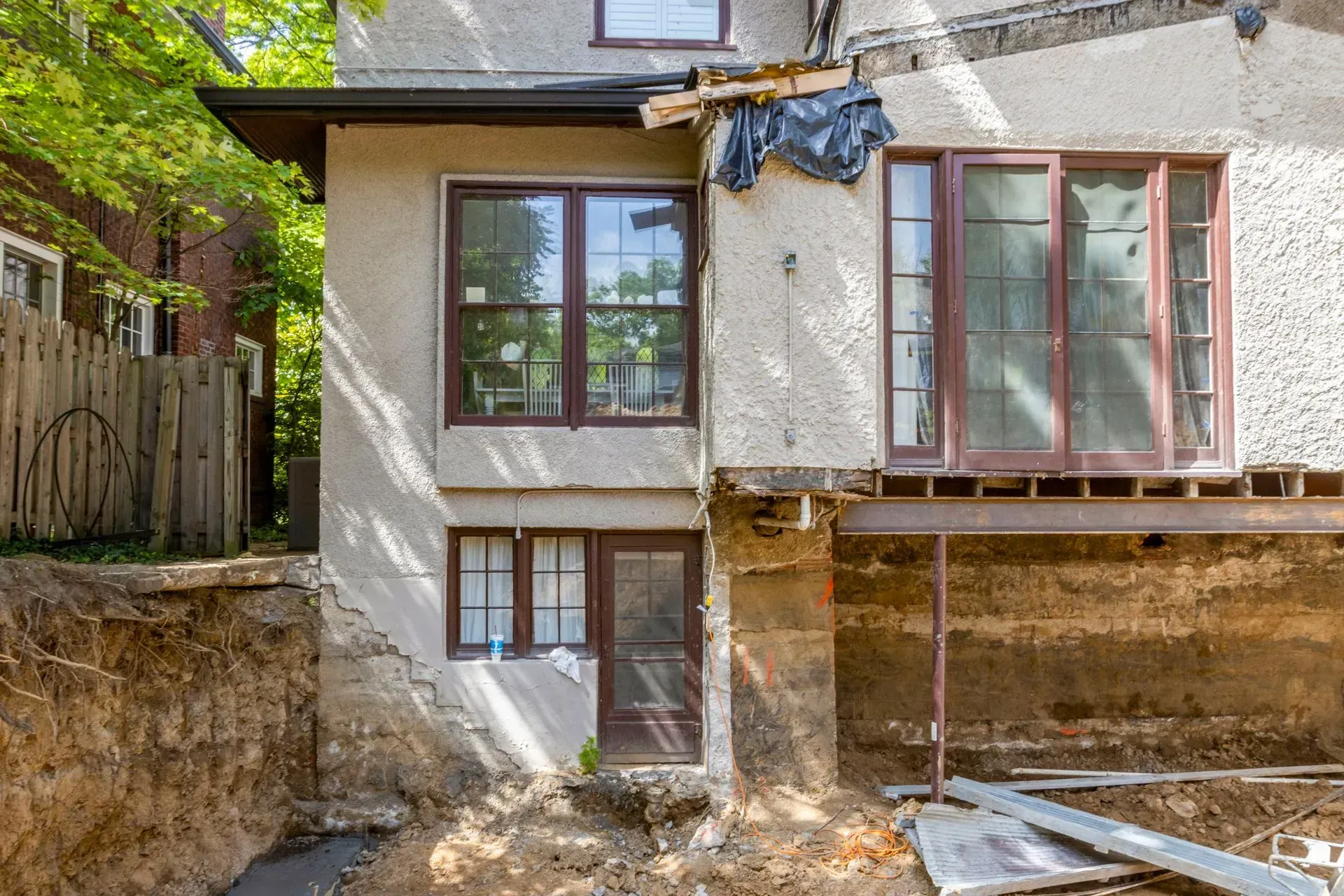 The back of a house is being demolished.