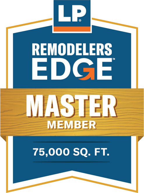 Remodelers Edge Master Member logo. Blue and gold, with 