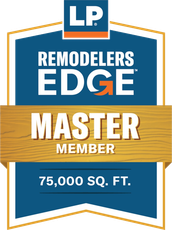 Remodelers Edge Master Member logo. Blue and gold, with