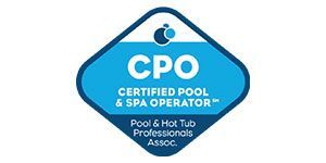 Blue CPO Certified Pool & Spa Operator association logo badge