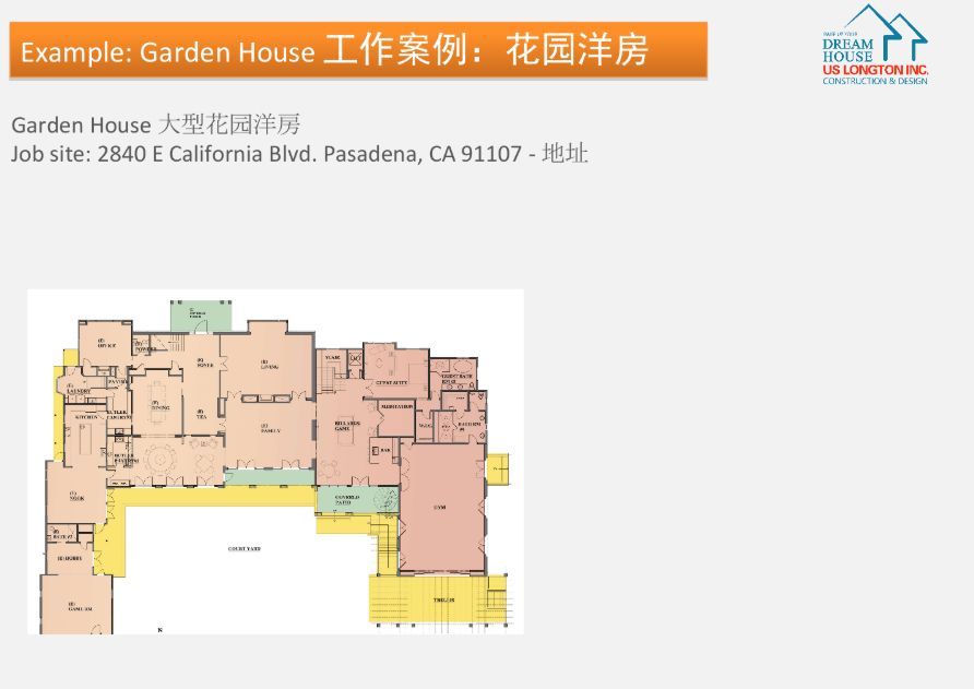 A floor plan of a garden house in california