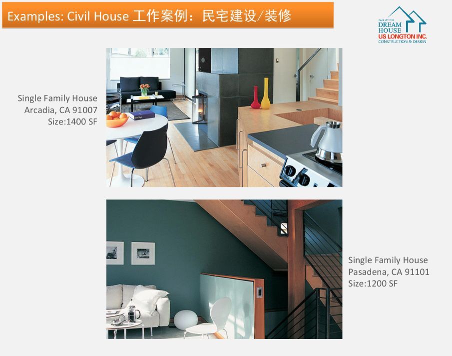 A picture of a living room and a picture of a kitchen