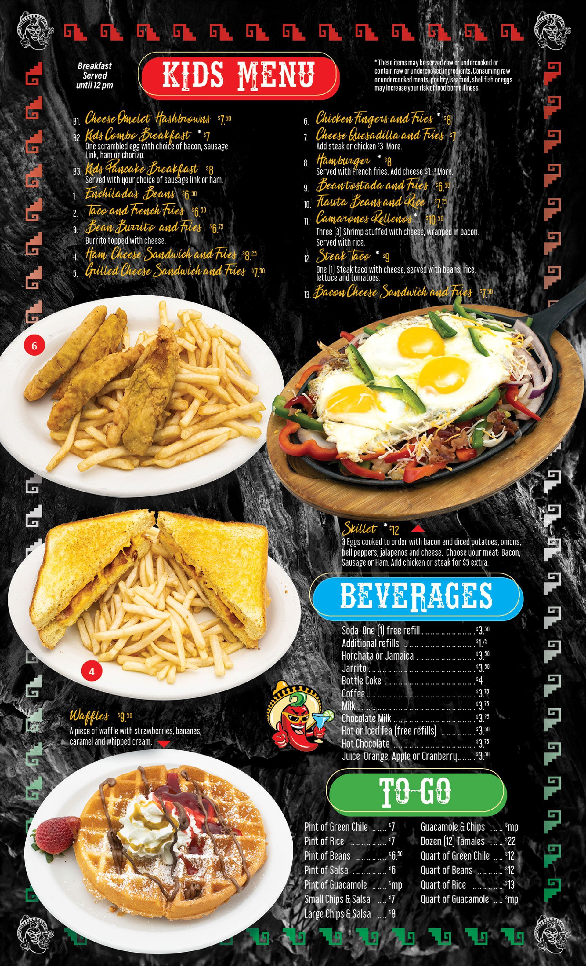 Chakas Mexican Restaurant  - Breakfast menu - Kids, Beverages, and To-Go menus