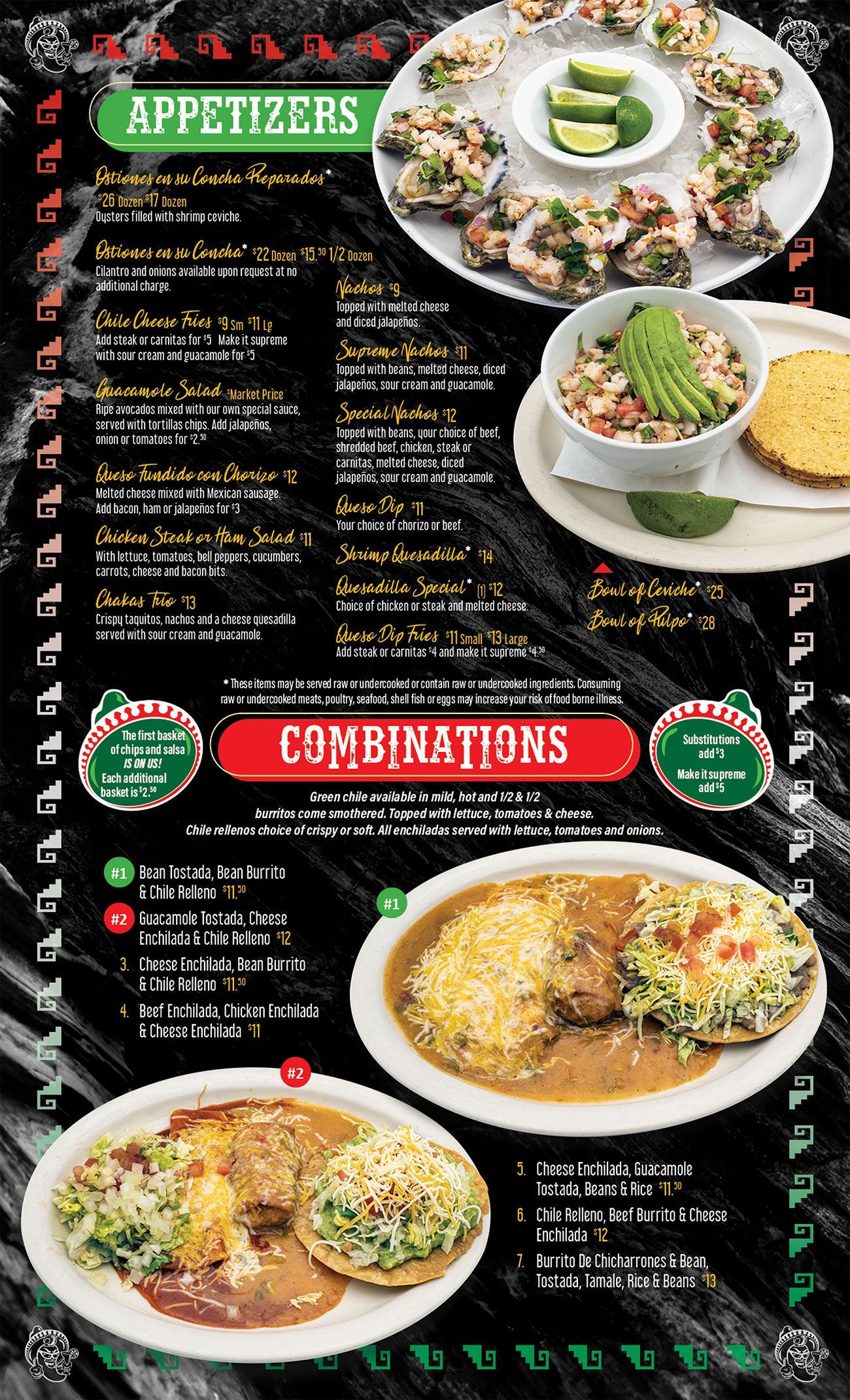 Chakas Mexican Restaurant - Appetizers and Combination menus