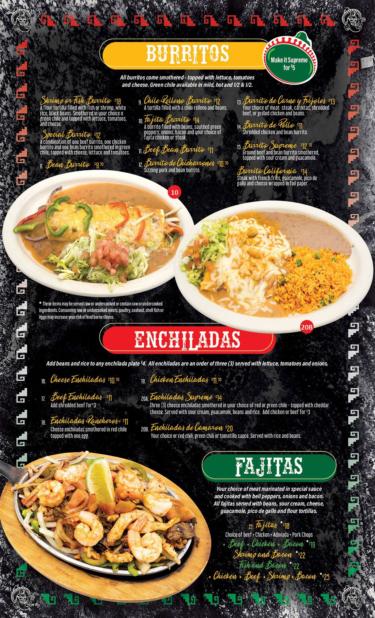 Chakas Mexican Restaurant - Burritos, Enchiladas, and Fajitas menus
