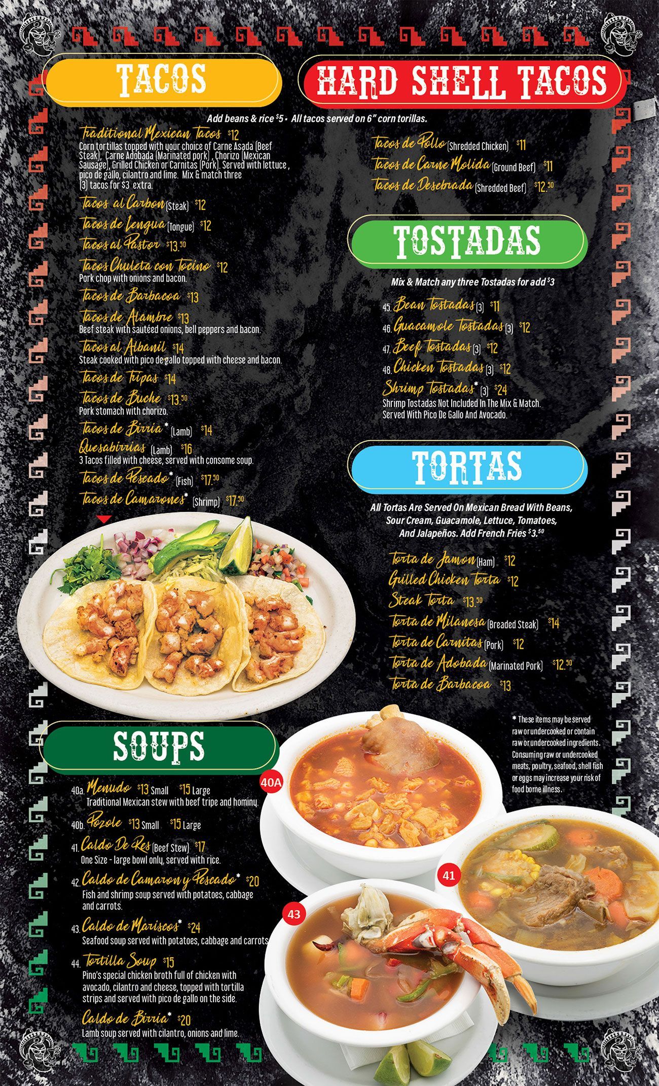 Chakas Mexican Restaurant - Tacos, Hard Shell Tacos, Tostadas, Tortas, and Soups menus