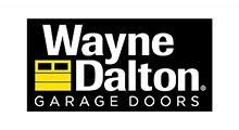 Wayne Dalton garage doors logo on black background with yellow icon and white text