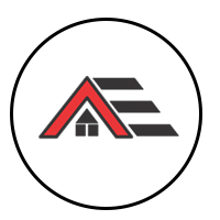 A red and black house-shaped logo featuring the letter E inside a circle.