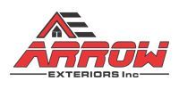 Logo for Arrow Exteriors Inc. featuring red stylized text with a roof icon above it.
