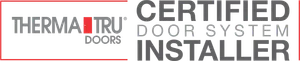 Therma-Tru Doors Certified Door System Installer logo with red and grey branding.