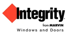 Logo for Integrity from Marvin Windows and Doors, featuring a red diamond next to the company name in black text.