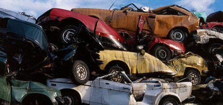 Junk cars piled up
