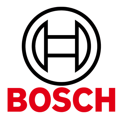 Bosch logo: black symbol of a rectangle within a circle; red 