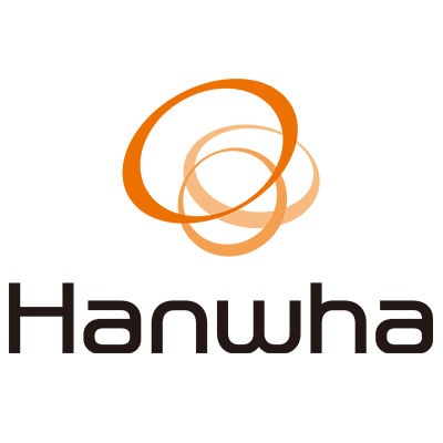 Hanwha logo: Orange overlapping rings above the word 