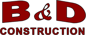 The logo for B & D Construction is red and white