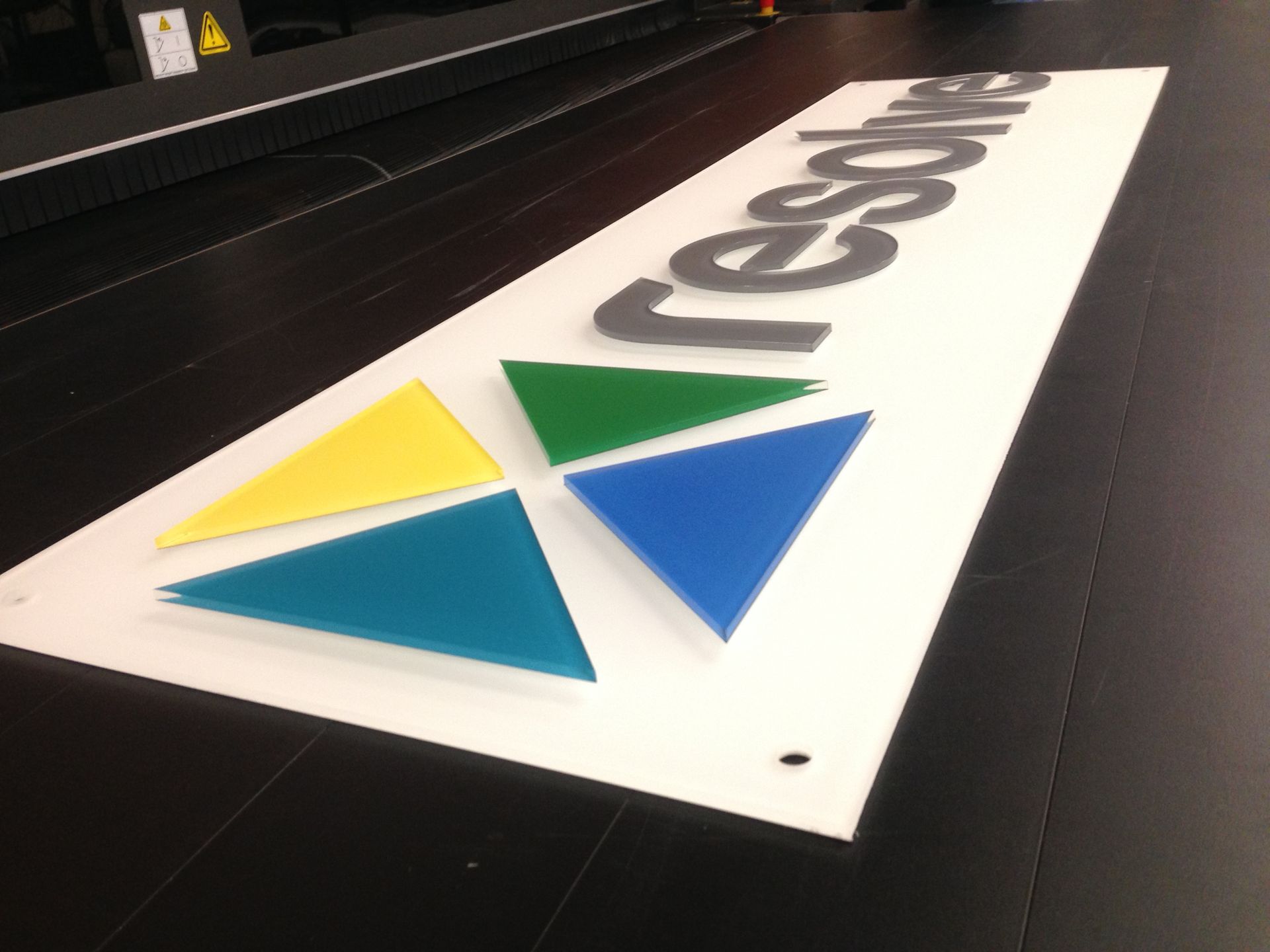 A white sign with the word resolve on it