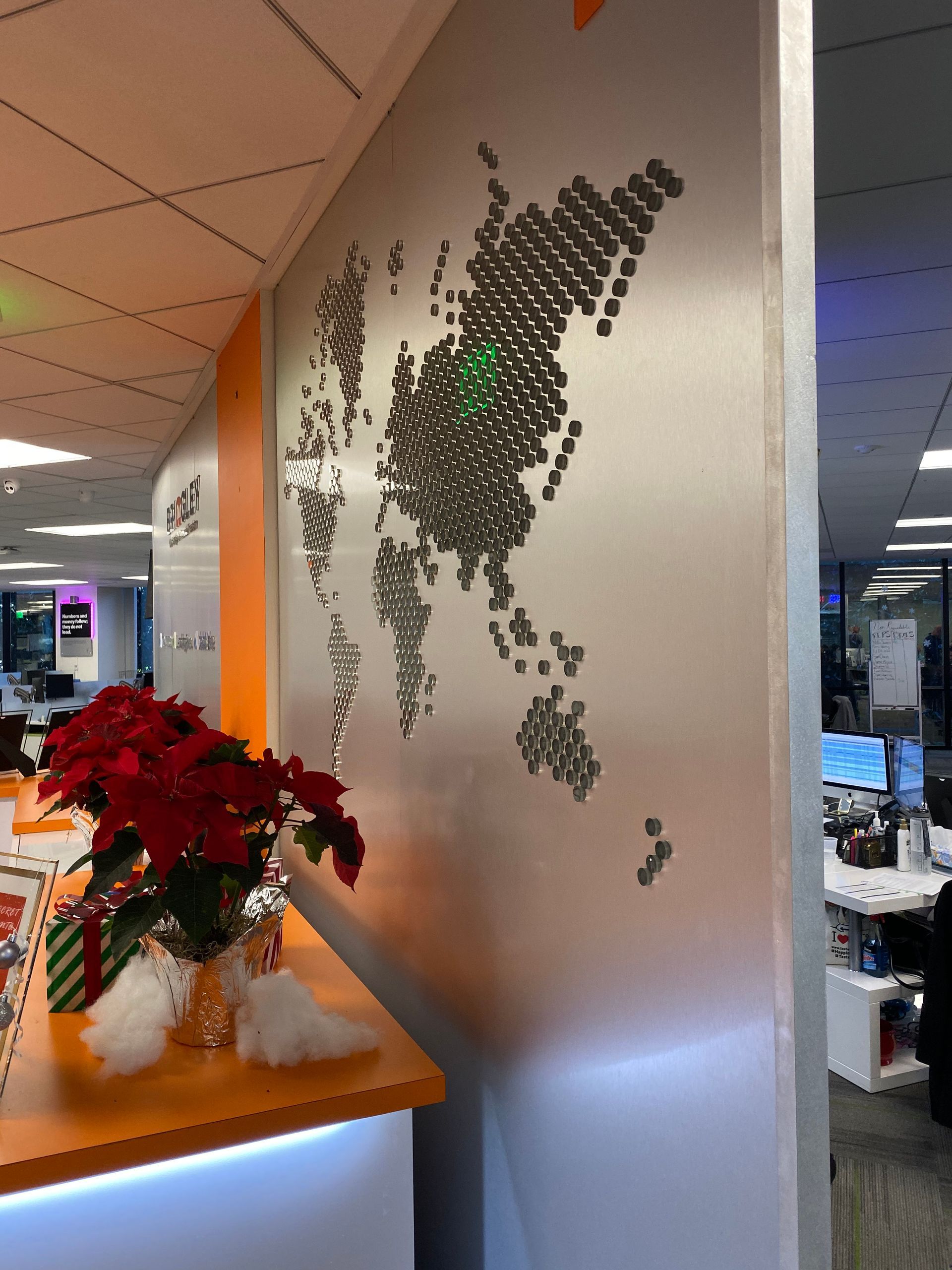 A wall with a map of the world on it