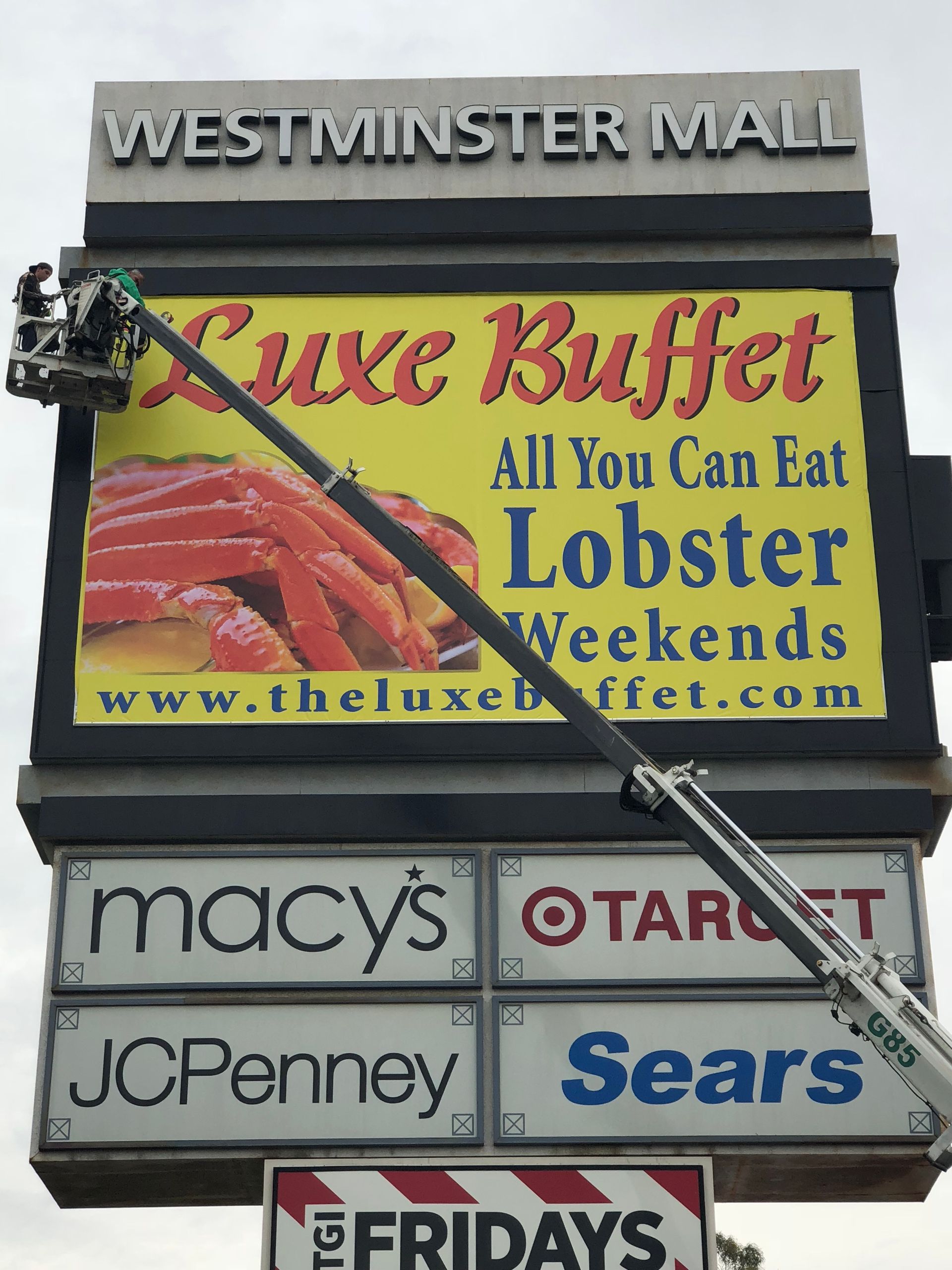 A sign for the luxe buffet at westminster mall