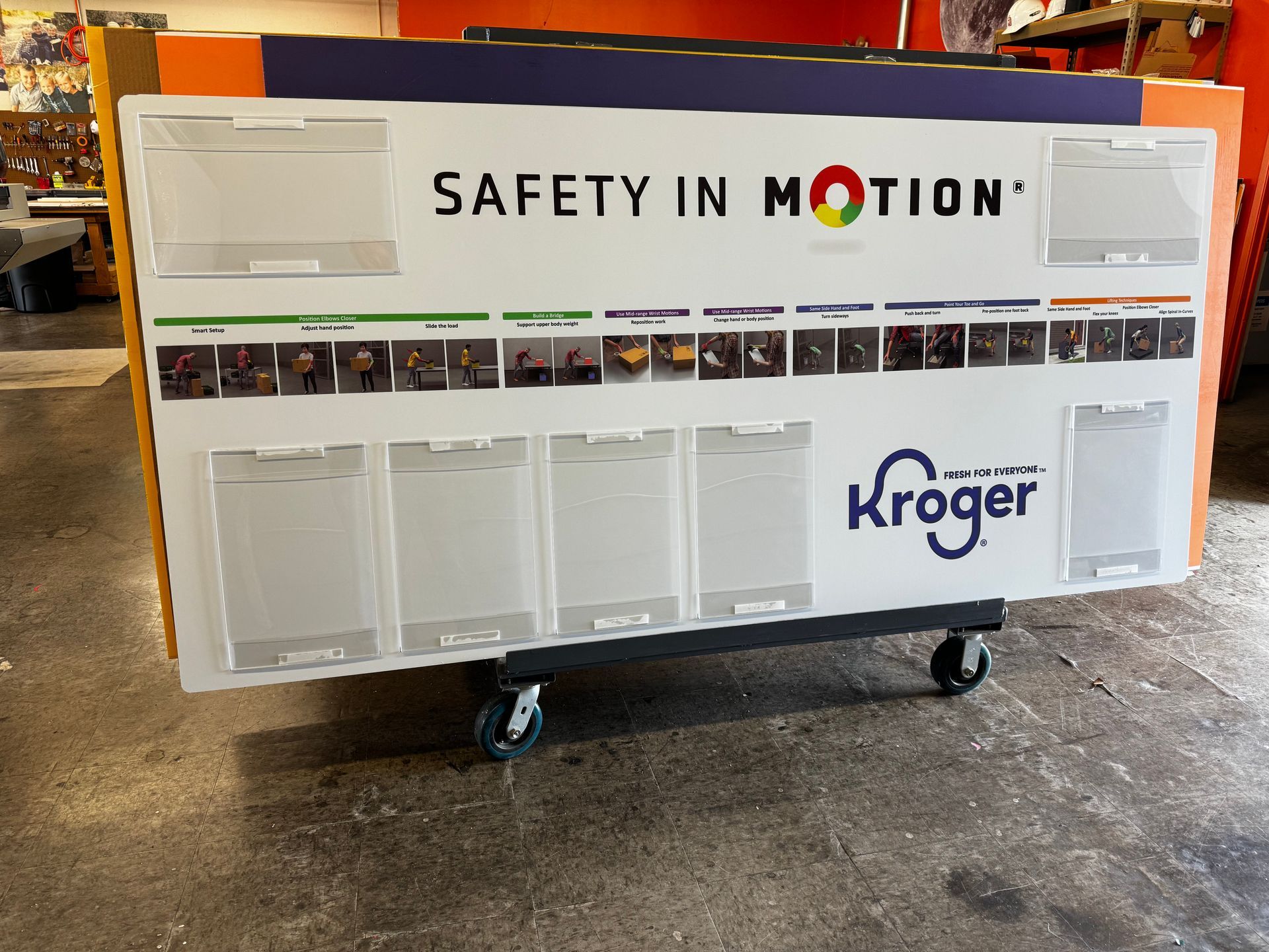 A sign that says safety in motion on it