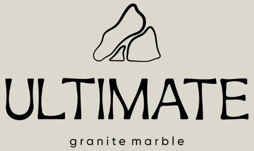 A logo for ultimate granite marble with a drawing of a rock