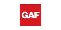 GAF logo in white letters on a red square background