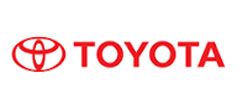 Toyota logo: a red emblem with interlocking ovals and the word 