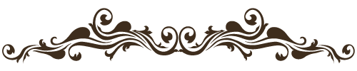 Brown decorative floral scroll border with symmetrical swirls and leaves on a white background