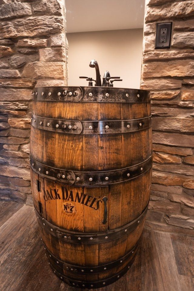 Wooden barrel sink with 