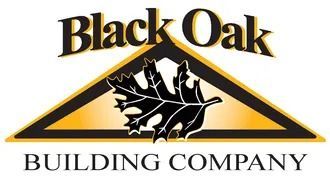Black Oak Building Company logo: text above a black and gold triangle with a black oak leaf.