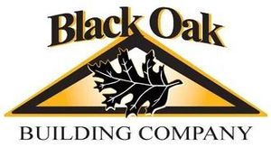 Black Oak Building Company logo: text above a black and gold triangle with a black oak leaf.