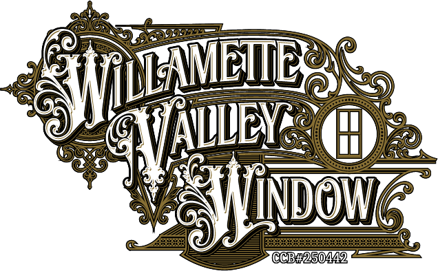 Willamette Valley Window logo: ornate, vintage-style text in gold and white with a window icon.