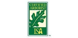 Green and white Certified Arborist ISA logo featuring an oak leaf.