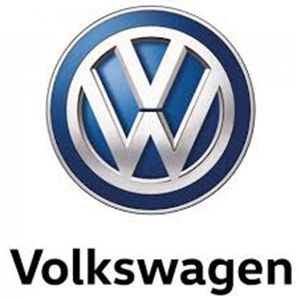 Volkswagen logo with blue-and-silver emblem above the black Volkswagen wordmark
