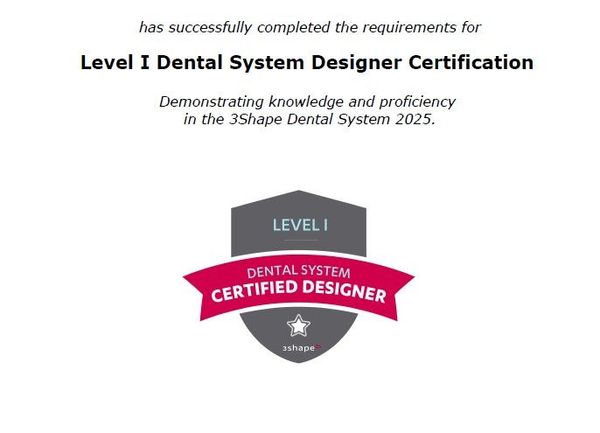 Learn More About Getting Started Certificate graphic for Level I Dental System Designer.
