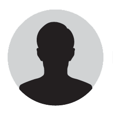 A silhouette of a man 's head in a circle.