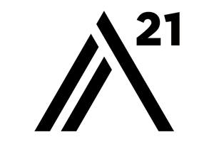 Black stylized “A” logo with the number 21 in the upper right